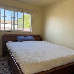Vintage Solid Wood Waterbed Frame w/ Storage Drawers + Semi New Mattress