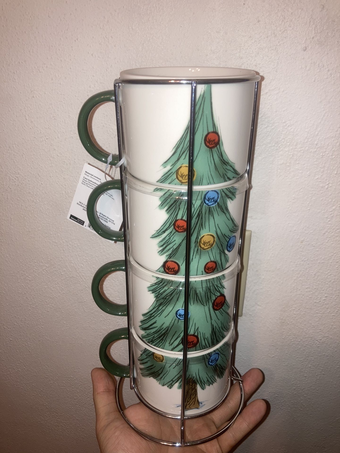 Holiday Time 4 Stacking Mugs With Wire Storage Rack