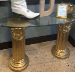 Glass Top Coffee Table with Gold Column Bases