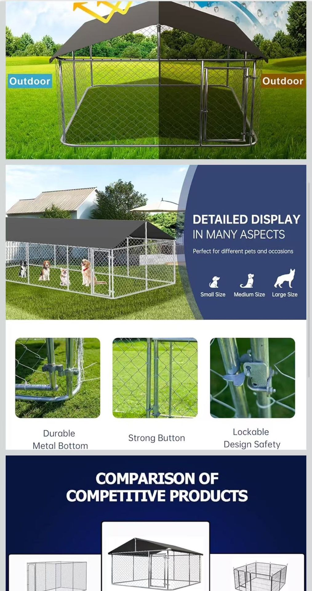 Petonly - Outdoor Dog Enclosure, Heavy Duty Mesh Large Cage, Steel Fence with Secure Lock (236 x 118 inches)$180