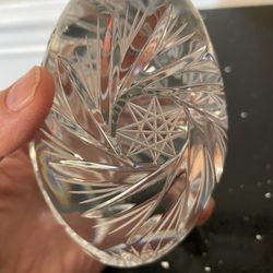 Vintage Lead Crystal Egg Paperweight W/ Star of David Poland Crystal 4”
