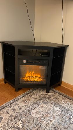 Electric Fireplace Corner TV Stand – Black Finish