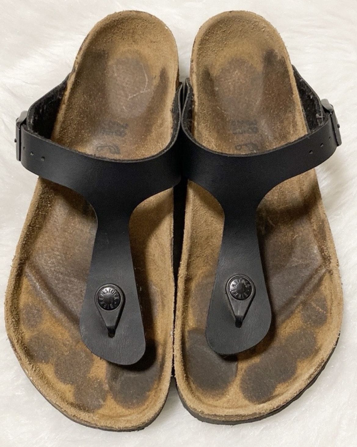 Birkenstock Womens Black Vegan Gizeh Birko Flor Cork Footbed Sandals Size: 7.0 - 7.5 U.S. / 38 EUR