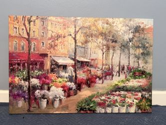 Large 3ft Vintage Impressionist Canvas Wall Art - Stephane Wrobel Flower Market