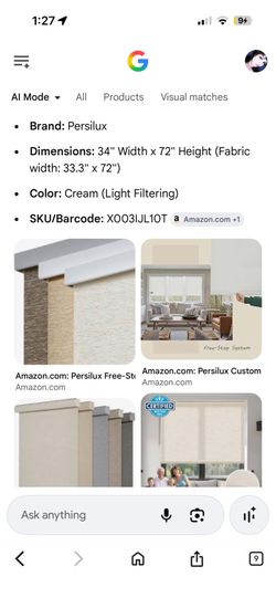 Persilux cordless roller shades/ blinds only 1