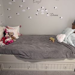 Twin Bed With Trundle, Nighstand And Curtains