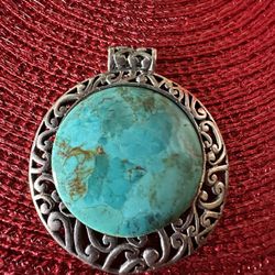 Barse Sterling Silver Ornate Turquoise Pendant ~ 18.6 Grams 