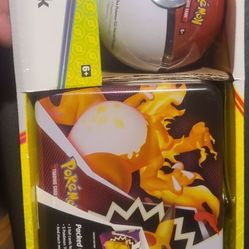 New In Box Pokemon Poke Ball, Coin, Cards Amd Metel Box. 