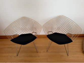 2 Authentic Knoll Harry Bertoia Gold Diamond Chairs – 18k Gold Plated ($6000+ retail)