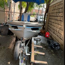 Aluminum Boat With Johnson Motor And Trailer 