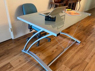 Desk computer table Heavy duty Metal Frame frosted glass top