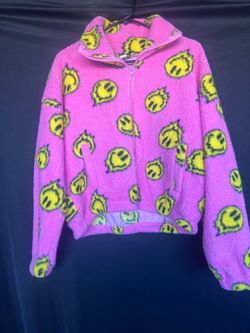 Pink Smiley Zip Up Jacket Sweater Soft Size Medium