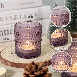 Votive Candle Holders - Purple glass with electric tea light candles