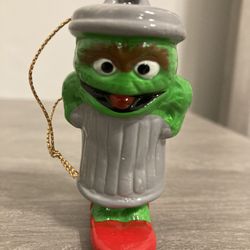1980’s Sesame Street Oscar the Grouch Holiday Ornament- Vintage Muppets Inc. Ceramic Sesame Street Oscar Skiing Christmas Ornament