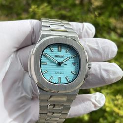 NEW Seiko MOD Watch Custom “Nautilus” Build Integrated Bracelet Turquoise Blue 