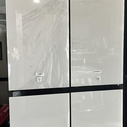 Samsung - Bespoke 23 cu. ft. Counter Depth 4-Door French Door Refrigerator with AI Hybrid Cooling - White Glass