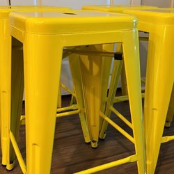 Set of (4) 24” High Yellow Metal Stools