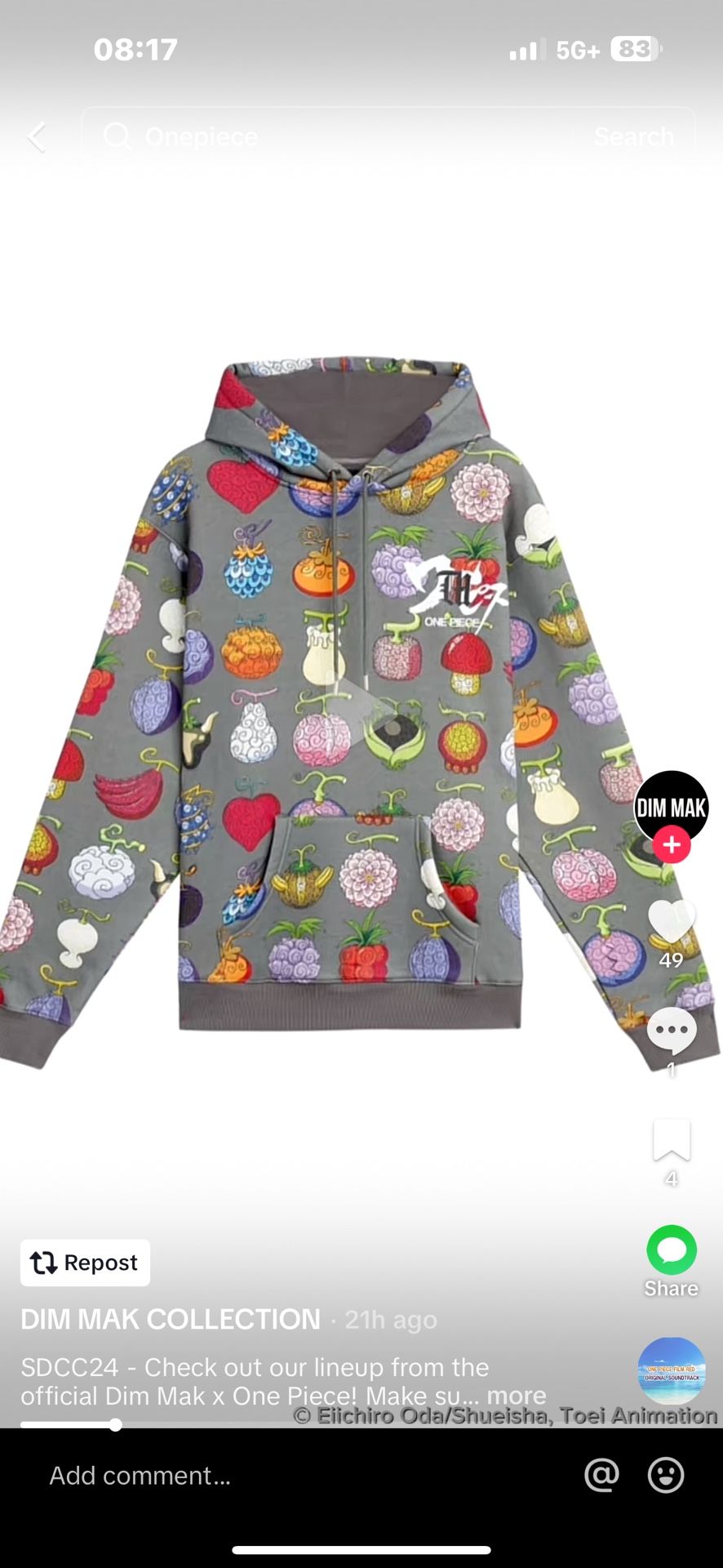 SDCC 2024 Comic Con One Piece Collection Hoodie and Shorts XL Gray LIMITED