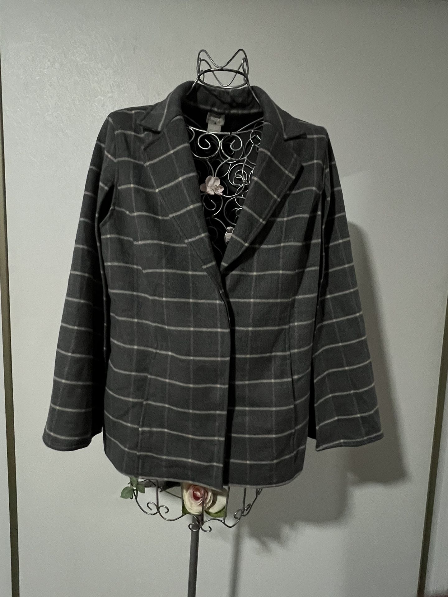 Chicos 1 (8/10) Plush Windowpane-Print Cape Jacket
