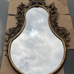 Antique French Gilt Mirror Baroque Ornate  Frame Asymmetrical Design Floral Motifs 