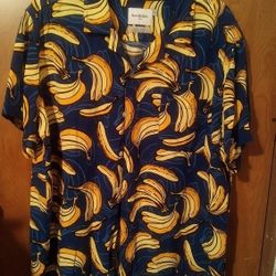 Men's Goodiellow & Co Button Down Short Sleeve Banana Collar Shirt Size XL