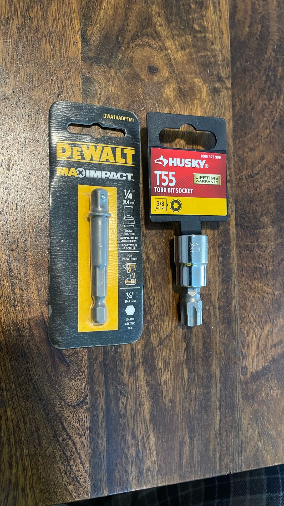 Husky  T55   TORX BIT SOCKET &  Dewalt 1/4 Socket Adapter