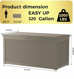 ( small crack) 320 Gallon Lockable Resin Deck Box, Waterproof & UV-Resistant Outdoor Storage Box for Outdoor Cushion Storage, Garden Tools & Pool Acce
