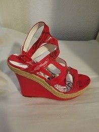 Eddy Hardy Womens Espadrille Wedge Sandals 8.5 Red Strap Leather