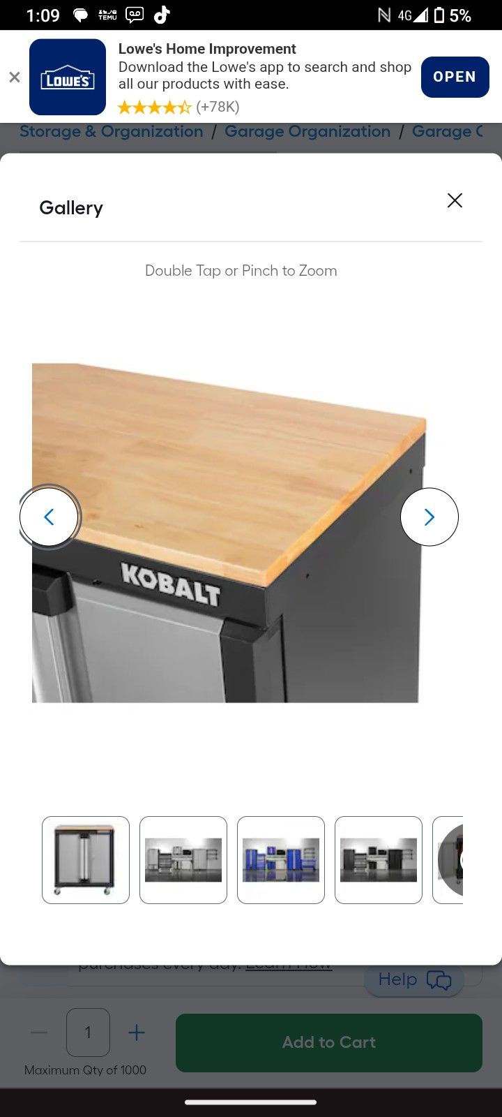 KOBALT FREE STANDING GARAGE CABINET