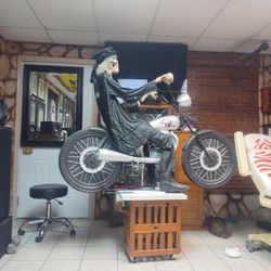 Large Animatronic Skeleton Riding A Harley 