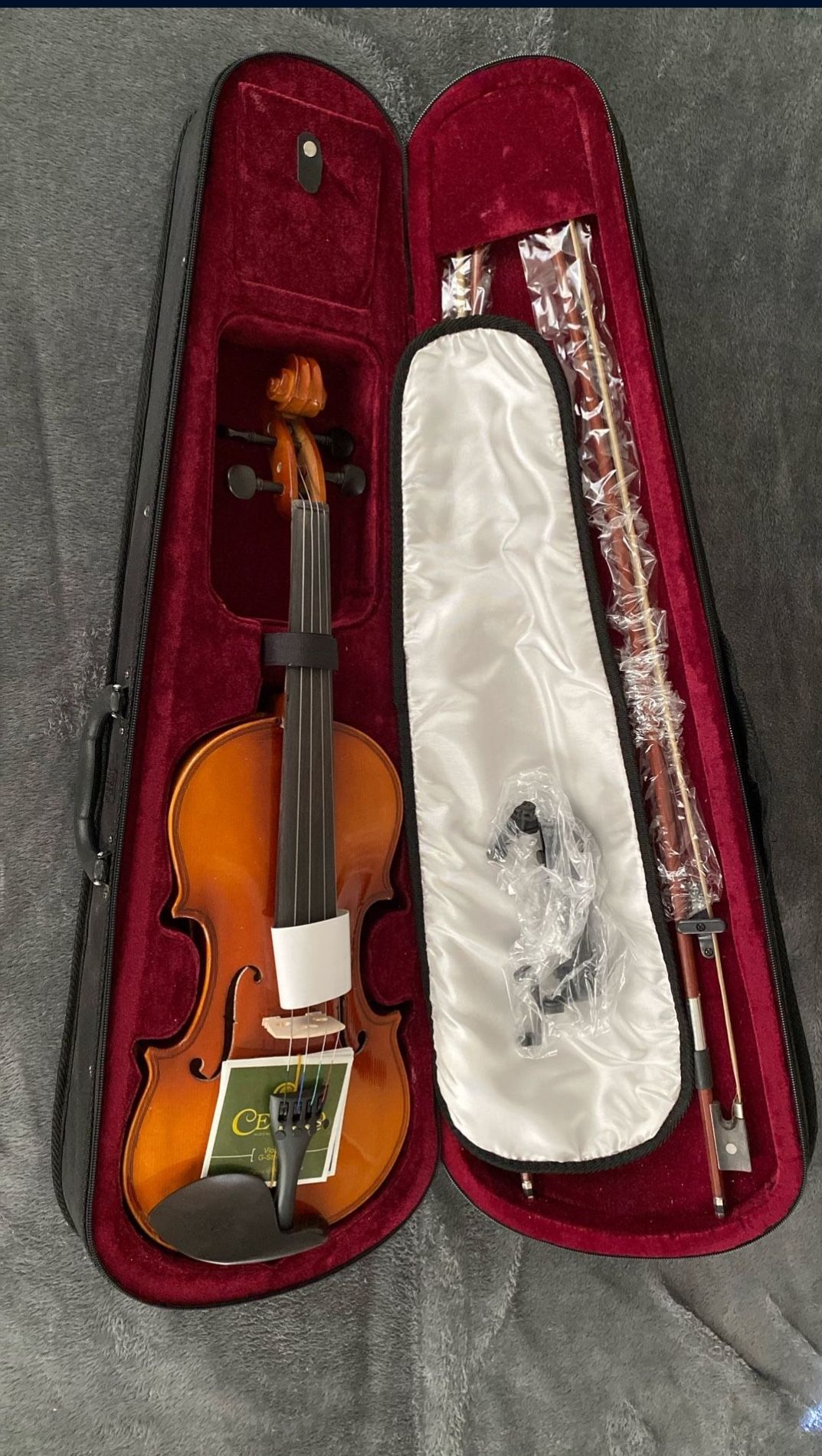 New, Full Size Mendini Violin By Cecilio With Two Bows, Case, Extra Set Of Strings And Accessories.