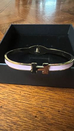 Gold and Pink Enamel Bangle Bracelet