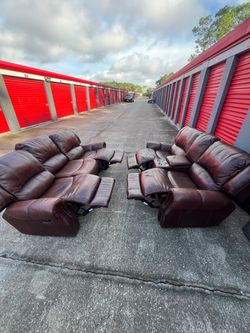 Juego de Sofás Reclinables de Piel / Sofá y Loveseat Marrón