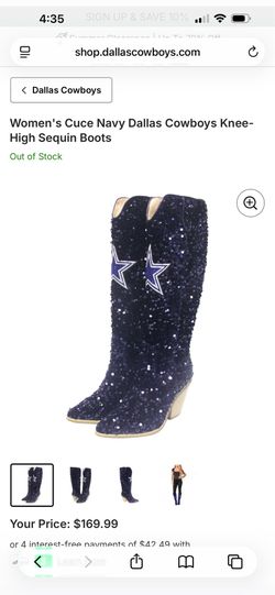 Dallas Cowboys Navy Sequin Zip Boots Women's US 8