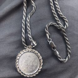 Silver Necklace With Silver .50 Coin 