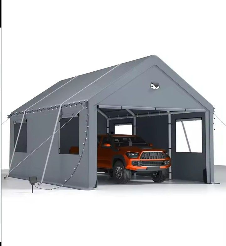 10x20 FT Heavy-Duty Design Carport,Carport Canopy with Side-Opening Removable Door & Roll-Up Window,Portable Carport for Car, Truck, Boat,White
