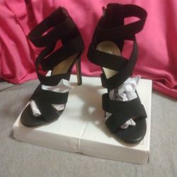 Women's Stiletto Black Elastic Strap Heels