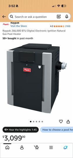 Raypak 266k BTU Pool Heater Natural Gas
