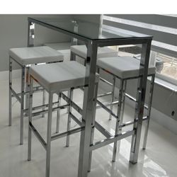 5 Piece MODERN chrome/white 🤍 Dining SET