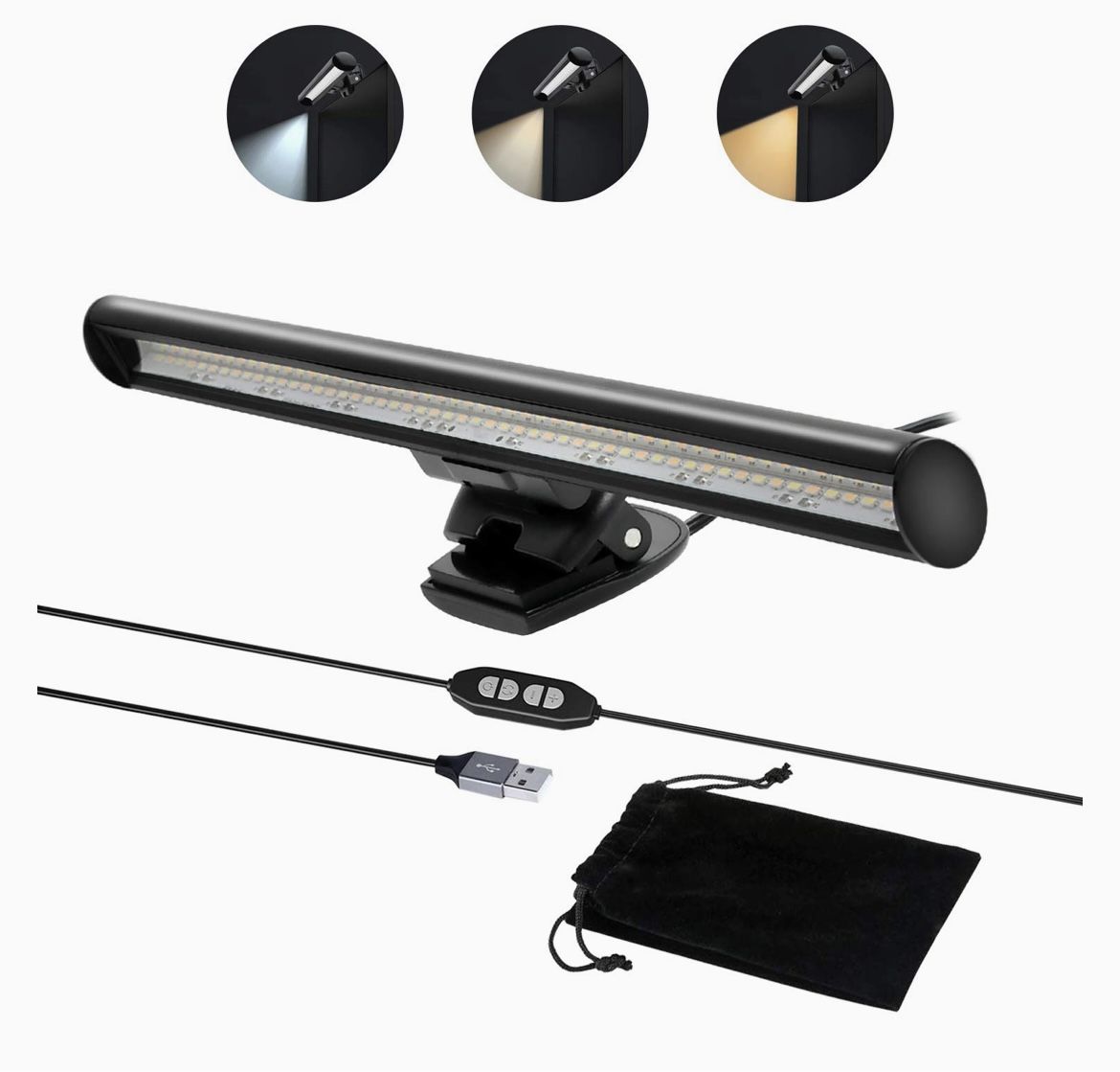 Laptop Monitor Light, Notebook Computer Monitor Bar e-Reading LED Task Lamp, 3 Color Modes