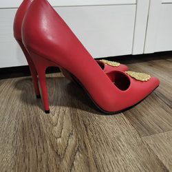 Red Leather Heels Size 7/7.5
