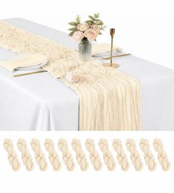 12 Pack Ivory Cheesecloth Table Runner 9FT 17x108 Inch, Boho Sheer Gauze Runner, Lightweight Drapable Decor for Wedding, Baby Shower, Bridal Shower, B