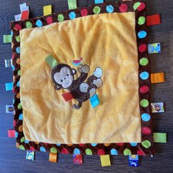 SECURITY Blanket TAGGIES Flat MONKEY Yellow Velour Brown Satin Lovey Tag Toy