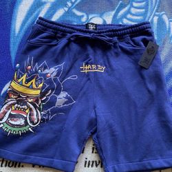 Ed Hardy Christian Audigier Fleece Sweat Shorts Dog Tattoo Skull Sz L 