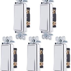 GE Paddle Rocker Light Switch Single Pole Switch On Off, 5 Pack Rocker Switch, Replacement for Electrical Light Switches & Ceiling Fan Switch, Groundi
