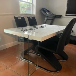 White Glossy Dining Table Set 63x35