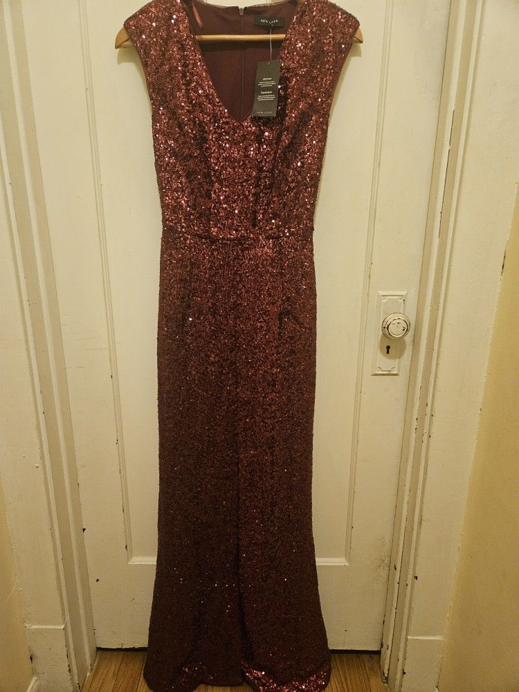 New Look Burgundy Sequin Jumpsuit - Size 8