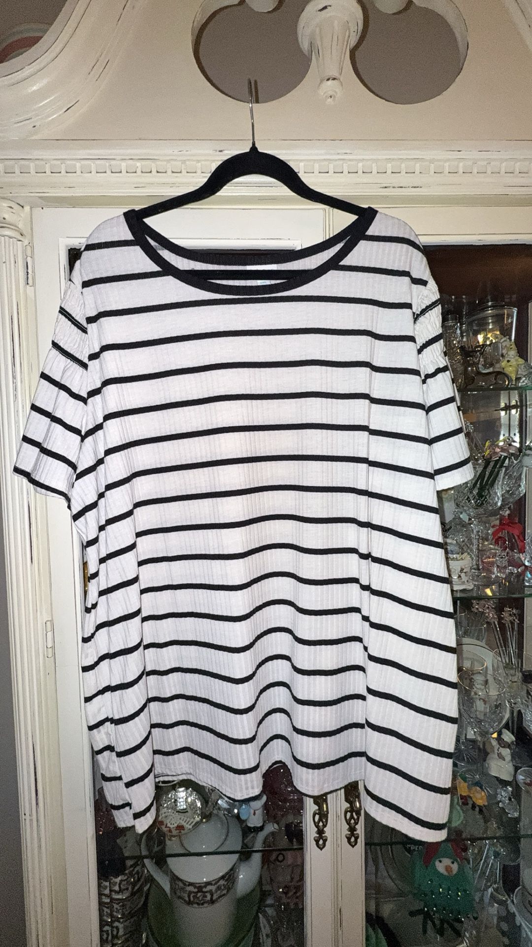 LuLaRoe Black & White Striped Stephanie Top - Woman’s Size 2XL