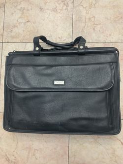 🆕 U.S. Luggage New York Black Leather Expanding Laptop/Briefcase Carry On Bag