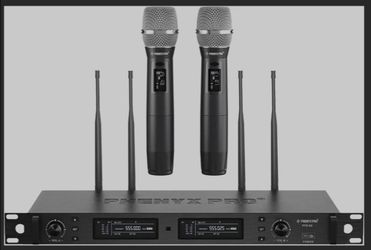 Phenyx Pro Dual UHF True Diversity Wireless Microphone System PTU-2U-2H
Auto Scan, 2 x 1000 Channels, 328 ft Range, Quick IR Sync, Dual Handheld Mics 